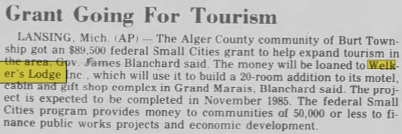 Welkers Lodge - Dec 1984 Article (newer photo)